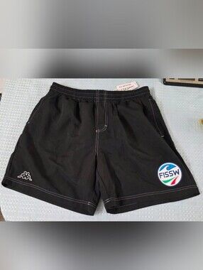 Kappa Black Logo Athletic Shorts with FISSW Patch New With Tags XL